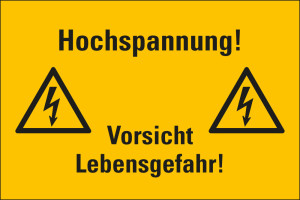 Kombi-Warnschild / Warnzeichen: Hochspannung! Vorsicht Lebensgefahr!, zwei Blitzpfeile, Kunststoff, 200 mm x 120 mm, 1 Stück