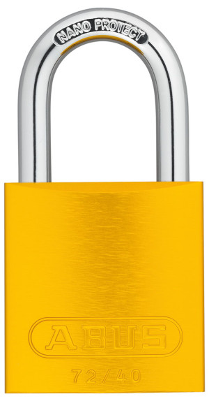 ABUS Vorhangschloss Aluminium 72/40, inklusive 2 Schlüssel, Bügelhöhe 27 mm, gelb, 39 x 74 x 19mm