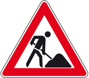 Verkehrszeichen: Baustelle Nr. 123, Aluminium RA2 reflektierend, Schenkellänge 900 mm, 2 mm Stärke