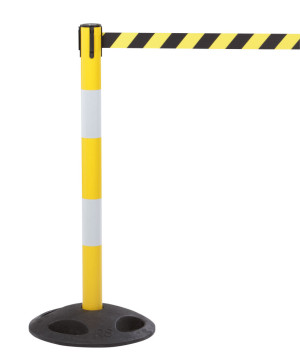 Gurtpfosten Outdoor, gelb reflektierend, Gurt gelb-schwarz, Kunststoff, Ø 65 mm, 50 mm breit, 4 m lang