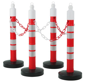 Kettenständer-Set MegaMAX, 4 Pfosten, 20 m Kunststoffkette, rot-weiß, 1200 mm hoch