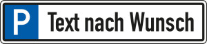Parkplatzschild mit Text nach Wunsch, mit Bohrungen, Aluminium reflektierend, 520 x 110 mm, 1 Stück