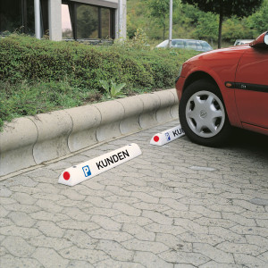 Parkplatzbegrenzung KUNDEN, mit 2 roten Reflektoren, weiß, Kunststoff, 900 mm x 100 mm x 90 mm, 1 Stück