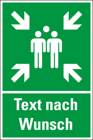 Rettungszeichen-Kombischild Sammelstelle mit Text nach Wunsch, ASR/ISO, Aluminium, 400 x 600 mm, 1 Stück