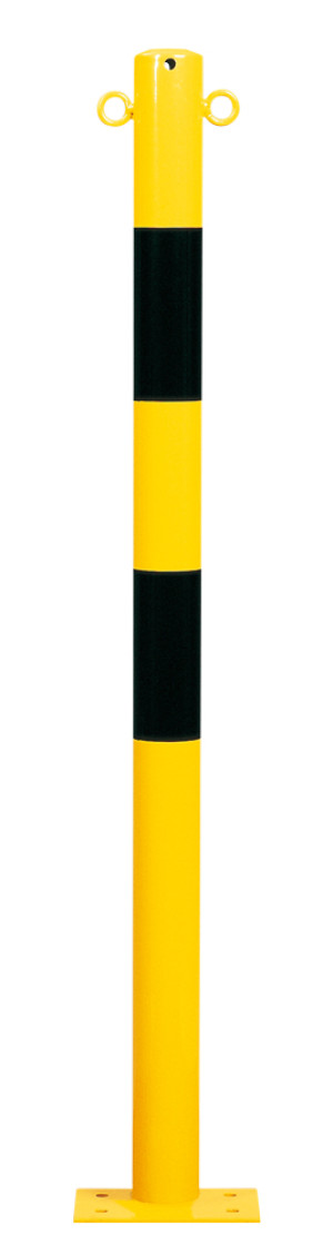 Schutzpfosten XL, 2 Ösen, zum Aufdübeln, gelb/schwarz, Ø 76 mm, 1 m hoch