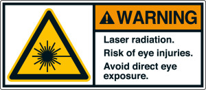 ANSI-Aufkleber: WARNING Laser radiation [...], UL-anerkannt, ANSI Z535-4, Folie selbstklebend, 100 mm x 45 mm, 2 St./Bogen