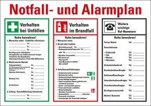 Notfall- und Alarmplan, mit Piktogrammen, ASR/ISO, Kunststoff, 700 mm x 500 mm, 1 Stück