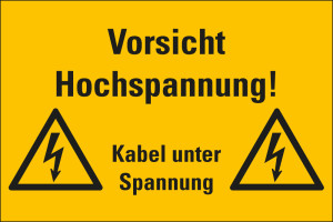 Kombi-Warnschild / Warnzeichen: Vorsicht! Hochspannung! Kabel unter Spannung, zwei Blitzpfeile, Kunststoff, 300 mm x 200 mm, 1 Stück