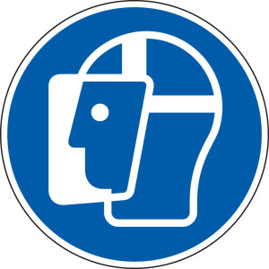 Gebotsschild: Gesichtsschutz benutzen, blau-weiß, ASR/ISO, Kunststoff, Ø 200 mm, 1 Stück