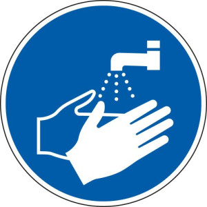 Kombi-Gebotsschild: Hände waschen nicht vergessen, blau-weiß, ASR/ISO, Piktogramm & Text, Kunststoff, 200 mm x 300 mm, 1 Stück