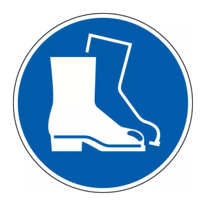 Gebotsschild: Fußschutz benutzen, blau-weiß, ASR/ISO, Kunststoff, Ø 200 mm, 1 Stück