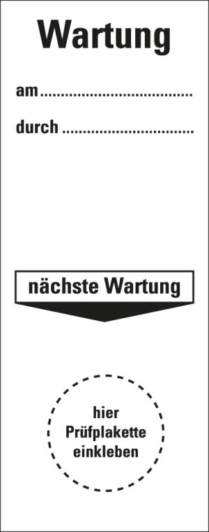 Grundplakette Wartung am... durch..., nächste Wartung, Folie selbstklebend, 100 x 40 mm, 5 St./Bogen
