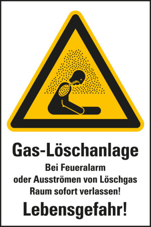Kombi-Warnschild / Warnzeichen: Gas-Löschanlage [...], Piktogramm & Text, ISO, Folie selbstklebend, 200 mm x 300 mm, 1 Stück
