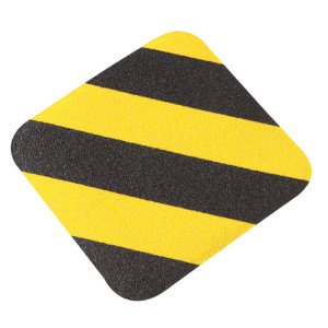 m2-Antirutschbelag Formteil für strukturierte Flächen, Rutschhemmung R 13, gelb-schwarz, ASR, DGUV, selbstklebend, 140 mm x 140 mm, 50 Stück / VE