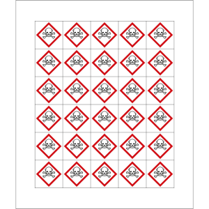 Mini-Gefahrensymbol: GHS06 Totenkopf, Folie selbstklebend, 20 x 20 mm, 30 St./Bogen