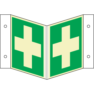 PERMALIGHT® power Rettungszeichen-Nasenschild: Erste Hilfe, ASR A2.3, Kunststoff lang nachleuchtend, 300 x 300 mm