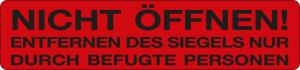 Sicherheitssiegel: NICHT ÖFFNEN! ENTFERNEN DES SIEGELS [...], leuchtrot, Papier selbstklebend, 65 x 15 mm, 30 St./Bogen