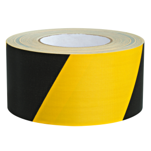 Warnmarkierungsband rechtsweisend, gelb-schwarz, ASR A1.3, Gewebefolie selbstklebend, 100 mm, 50 m / Rolle, 1 Stück