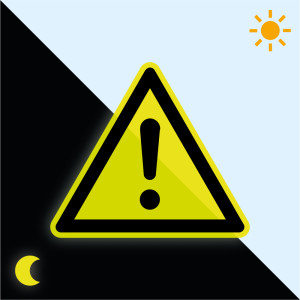 PERMALIGHT® power Warnschild: Allgemeines Warnzeichen, ISO, Folie, fluoreszierend, Schenkellänge 200mm