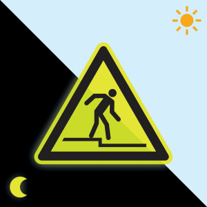 PERMALIGHT® power Warnschild / Warnzeichen: Warnung vor Abwärtsstufe, ISO, Folie, fluoreszierend, Schenkellänge 200mm