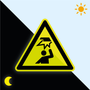 PERMALIGHT® power Warnschild / Warnzeichen: Warnung vor Hindern im Kopfbereich, ISO, Folie, fluoreszierend, Schenkellänge 100mm