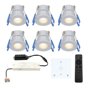 HOFTRONIC Set van 6 Milano LED Mini Inbouwspots met trafo en muurdimmer - 12 Volt 3 Watt 200 lumen - Dimbaar - Plat 34mm - 2700K - IP65 waterdicht -