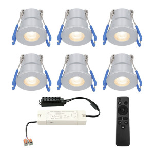 HOFTRONIC Set van 6 Milano LED Mini Inbouwspots met trafo - 12 Volt 3 Watt 200 lumen - Dimbaar - Plat 34mm - 2700K - IP65 waterdicht - Grijs - Veranda