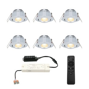 HOFTRONIC Set van 6 Sienna LED Mini Inbouwspots met trafo - 12 Volt 3 Watt 200 lumen - Dimbaar - Kantelbaar - Plat 30mm - 2700K - IP44 waterdicht -