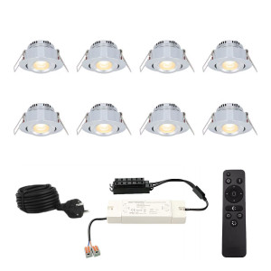 HOFTRONIC Complete Set van 8 Sienna Mini Inbouwspots 12V 3W spots - 2700K warm wit - IP44 waterdicht - kantelbaar - Dimbaar - Verandaspots - Lage