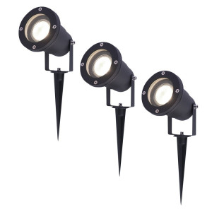 HOFTRONIC Set van 3 LED prikspots - 4 Watt 345 Lumen - Dimbaar - Kantelbaar - 4000K neutraal wit - GU10 - IP64 Waterdicht - Zwart - Tuinspots