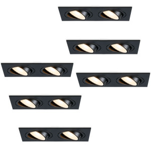 HOFTRONIC 6er Set Mallorca - LED Einbaustrahler - Schwenkbar - 8 watt 690 lumen - 2700K warmweiß - Doppelt - GU10 - Dimmbar - Rechteckig - IP20 für
