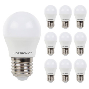 HOFTRONIC 10x E27 LED Lampe - 4,8W 470lm - 6500K tageslichtweiß - Ersetzt 40 Watt - E27 Fassung - G45 MiniGlobe - Große Fassung
