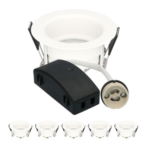 HOFTRONIC Set van 6 Rio - LED Inbouwspots - Armatuur - Diameter 85mm - GU10 Fitting incl. lamphouder - IP65 voor badkamer en buiten - Rond - Wit