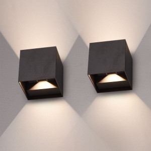 HOFTRONIC 2er Set Kansas - LED Wandleuchte - 7 Watt 720 Lumen - 3000K warmweiß - Up & Down Light - Dimmbar - IP65 wasserdicht - Kubus -