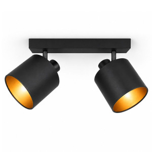 HOFTRONIC Jimmy LED-Deckenstrahler - 2 Spots - Neigbar - Drehbar - Schwarz/Gold - E14 Fassung - IP20