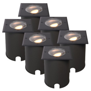 HOFTRONIC 6er Set Cody LED Bodeneinbaustrahler Schwarz - GU10 4,4 Watt 345 Lumen dimmbar - 2700K warmweiß - schwenkbar - Befahrbar - quadratisch -