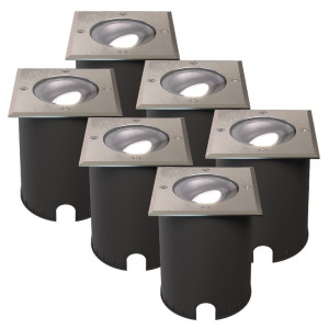 HOFTRONIC Set van 6 Cody LED Grondspots RVS - GU10 4,5 Watt 345 lumen dimbaar - 6500K Daglicht wit - Kantelbaar - Overrijdbaar - Vierkant - IP67