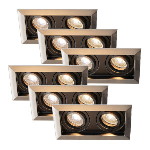HOFTRONIC 6er-Set Durham - LED Einbaustrahler - Schwenkbar - 8 watt 690 lumen - 2700K warmweiß - Doppelt - GU10 - Dimmbar - Rechteckig - IP20 für