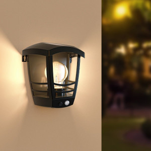 HOFTRONIC Clark - Solar wandlamp lantaarn - 3000K warm wit - IP44 waterdicht - Zwart - klassiek