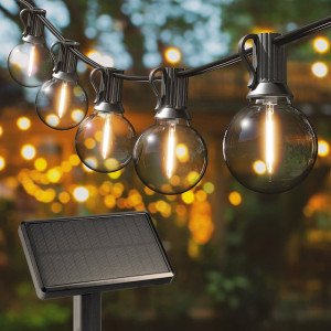 HOFTRONIC Solar Lichterkette 5m - G40 Glühbirnen - 2700K warmweiß - IP44 Wasserdicht - 4 Lichtmodi - 300 Lumen