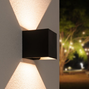 HOFTRONIC Kansas V2 LED-Wandleuchte - IP65 - 3000K warmweiß - 7 Watt - Up & Down Licht - Würfel - Für den Außen- und Innenbereich - Schwarz
