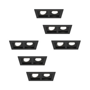 HOFTRONIC Set van 6 Fresno Dubbele Inbouwspot - Rechthoek - 2x GU10 - 6500K Daglicht wit - 8 Watt 690 Lumen - Kantelbaar - IP20 stofdicht - Zwart