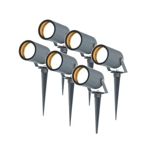 HOFTRONIC 6x Spikey LED Gartenstrahler mit Erdspieß - Dimmbar - exkl. GU10 - Wandstrahler - IP65 für innen und außen - Erdspieß - Anthrazit