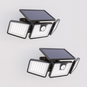 HOFTRONIC 2er-Set Edon Solar-Wandleuchten mit PIR-Bewegungsmelder - inkl. Dämmerungssensor - IP44 wasserdicht - 156 LEDs - 7 Watt - 6500K 700 Lumen
