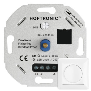 HOFTRONIC LED-Dimmer - 3-200 Watt - Geeignet für Phasenanschnitt - Universal - Inkl. weißem Rahmen und Drehknopf