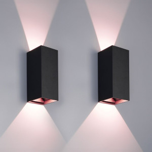 HOFTRONIC SMART Set mit 2 Smart WiFi+ Bluetooth LED Wandleuchten Miles S – dimmbar – 10 Watt – RGBWW – Up & Down Light – IP65 – Schwarz – Innen und