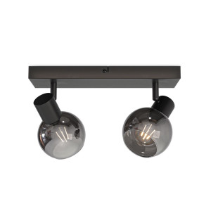 HOFTRONIC Glazura - LED-Deckenleuchte 2 Spots - Glaskugeln - Rauchglas - Schwarz - E14 Fassungen