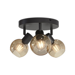 HOFTRONIC Glazura - LED Plafondlamp 3 spots - Glazen bollen - Amber glas - Zwart - E14 fittingen
