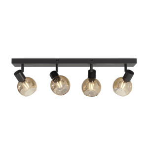 HOFTRONIC Glazura - LED Plafondlamp 4 spots - Glazen bollen - Amber glas - Zwart - E14 fittingen