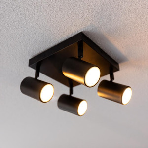 HOFTRONIC Lark - LED Plafondlamp - 4 spots - GU10 Fitting - Kantelbaar & Draaibaar - Zwart - Vierkant